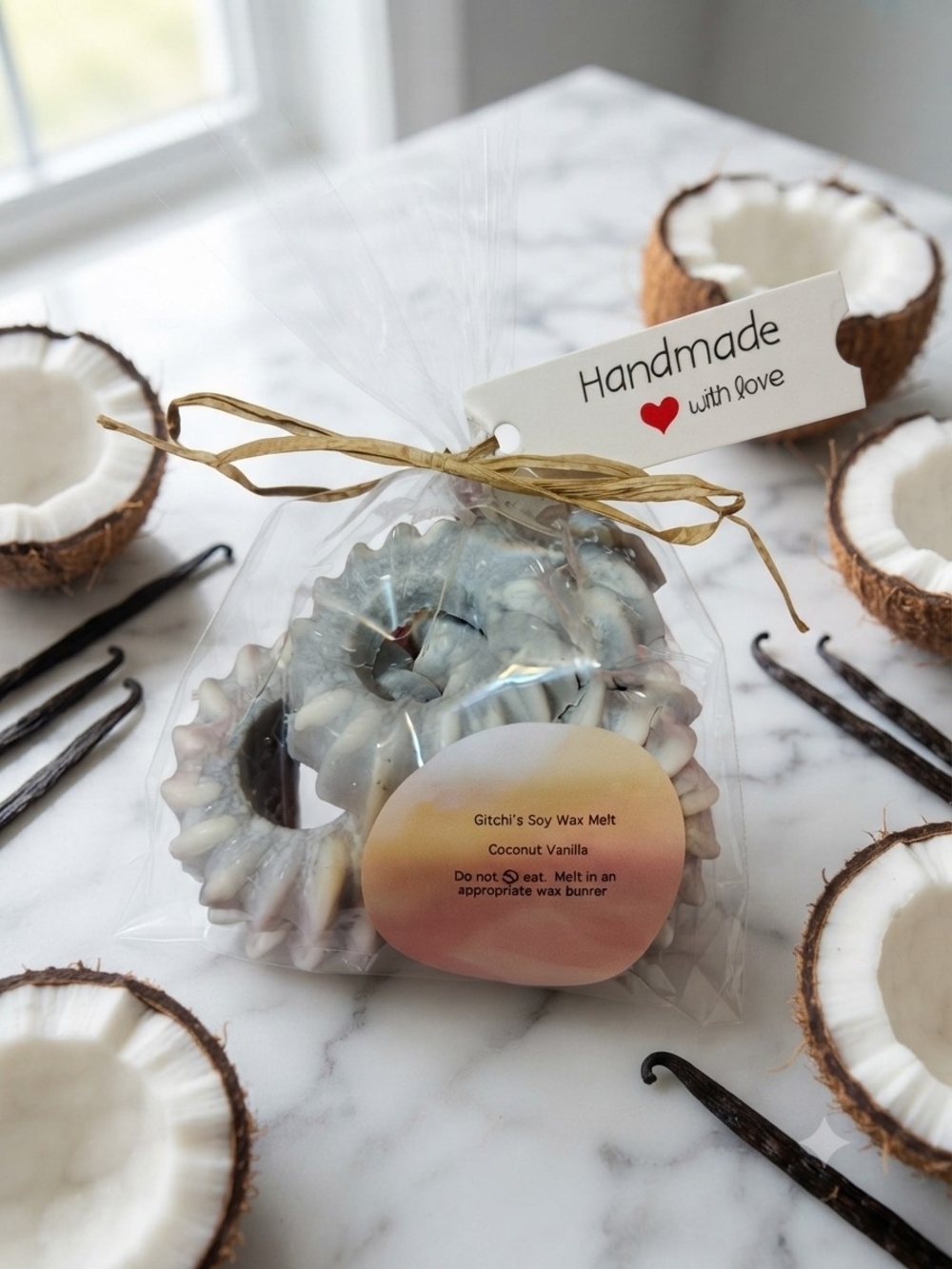 Handmade Iced Coconut Vanilla Soy Wax Melt - Light Gray/White